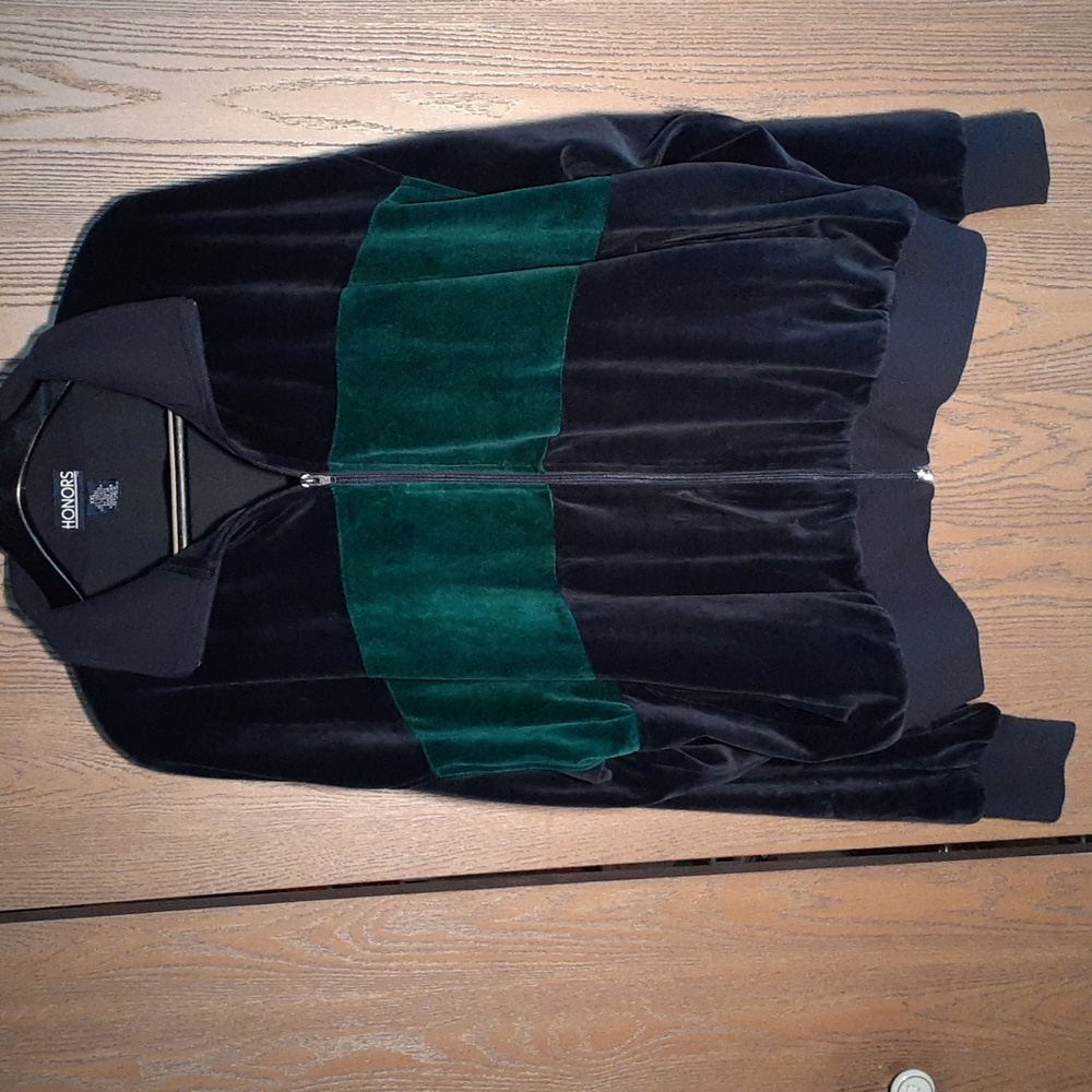 Honors pristine vintage crushed velvet track jacket navy blue emerald green XXL